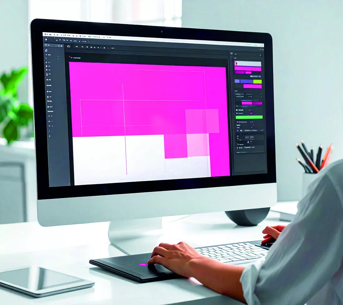 Prepressmedewerker aan het werk in Adobe InDesign